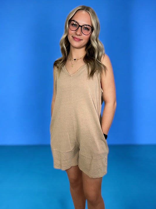 brown v-neck romper