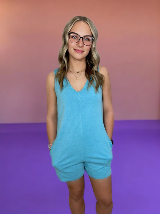 light blue v-neck romper