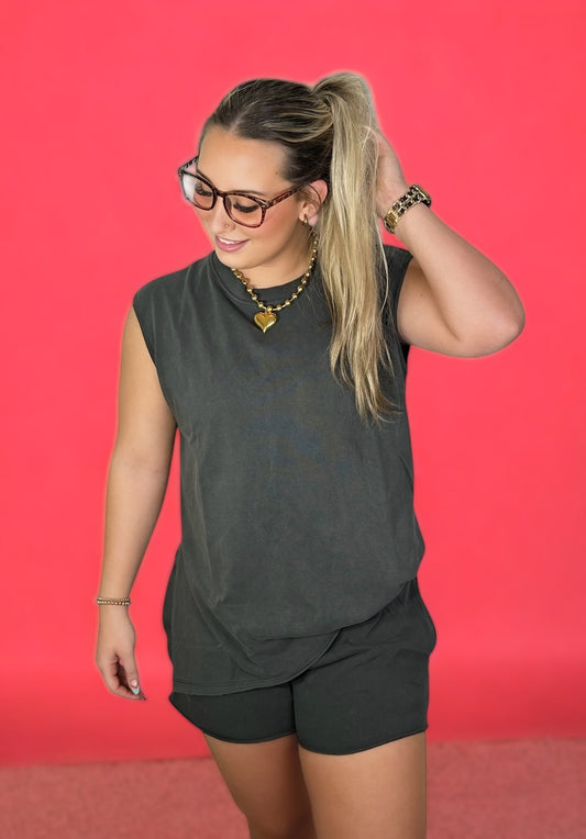 black tank top and shorts set