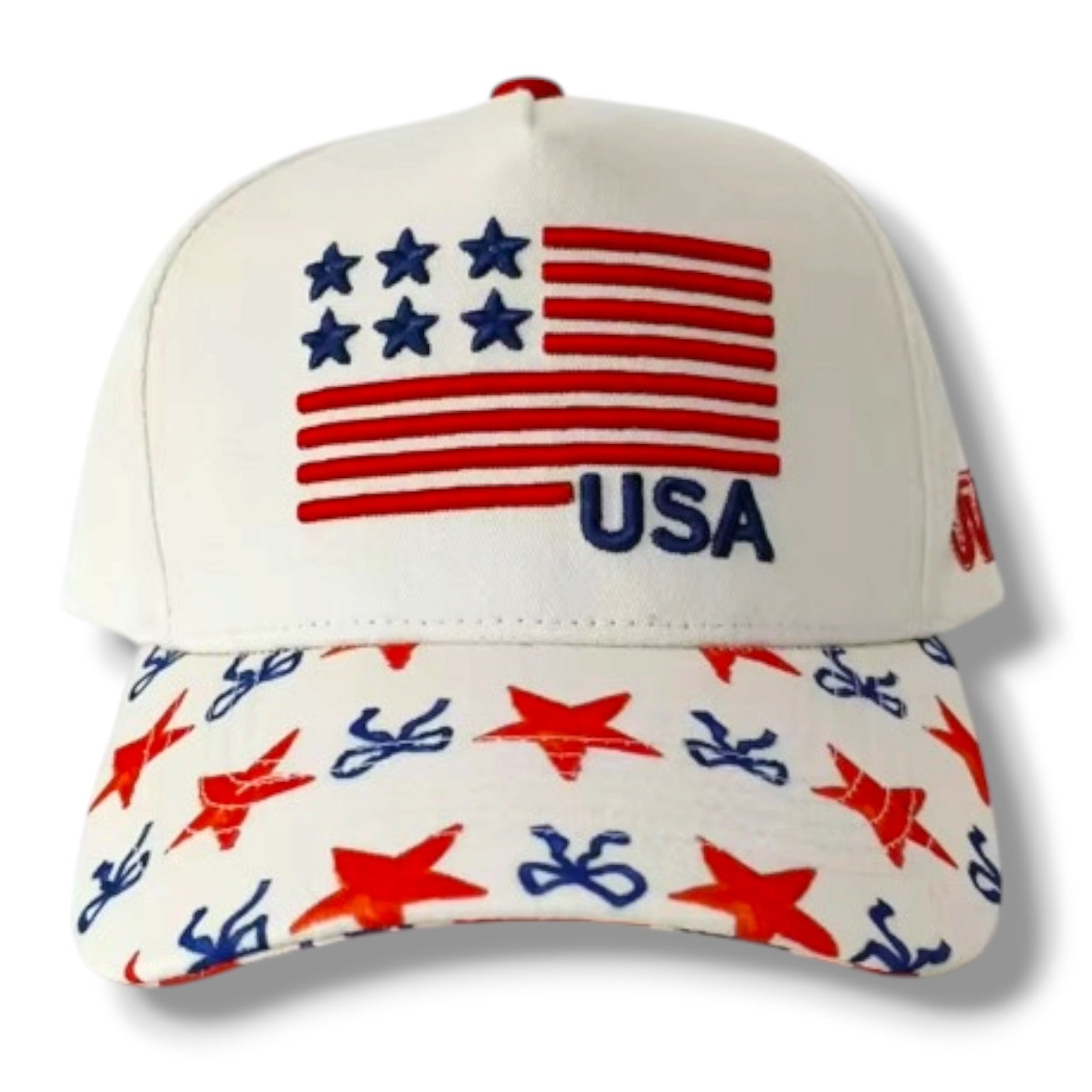 Cap with American flag design and 'USA' text on a white background