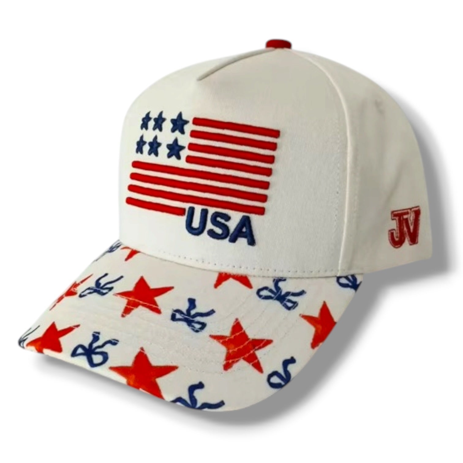 Cap with American flag design and 'USA' text on a white background