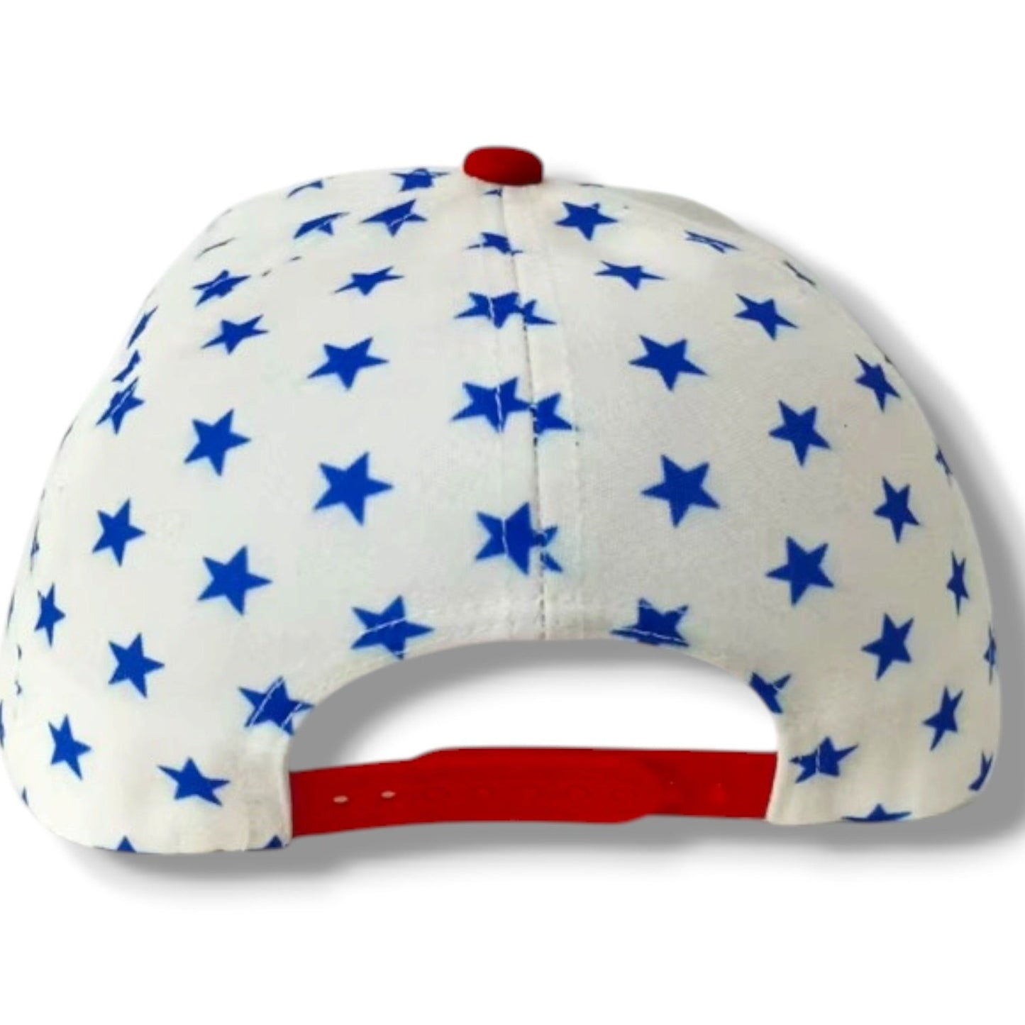 Baseball cap with blue star pattern on a white background