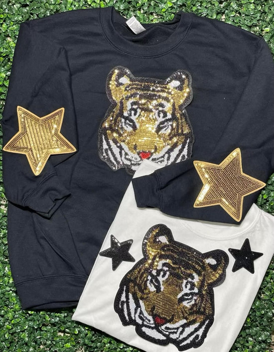 Sequin Tiger Head with stars