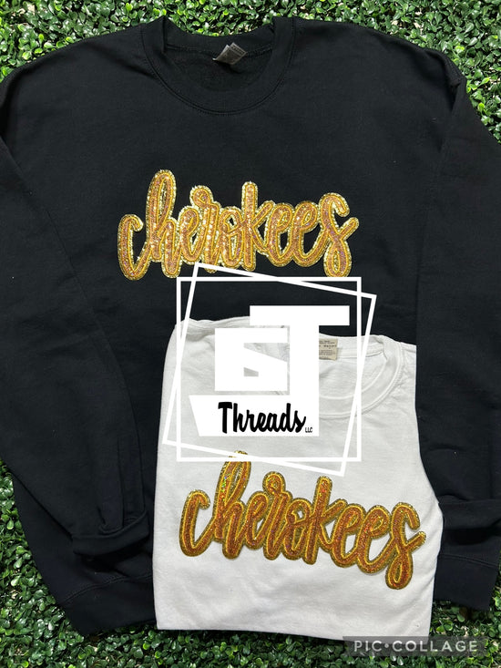 Gold Cursive Sequin Cherokees