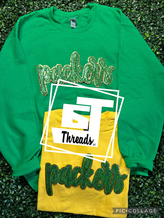 Green and Gold Cursive Packers