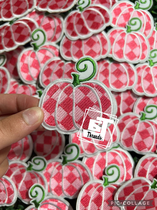 Pink Checkered Pumpkin....Cap Patches Only