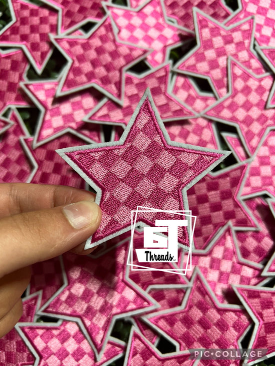 Pink Checkered Star....Cap Patches Only