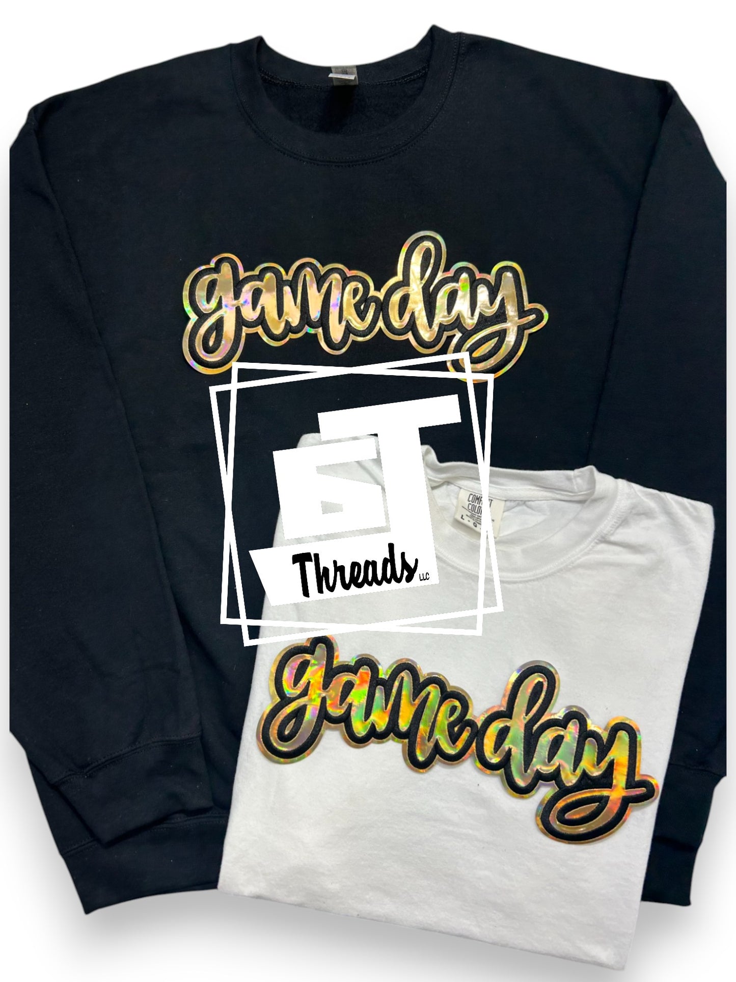gold cursive metallic game day iron on patch