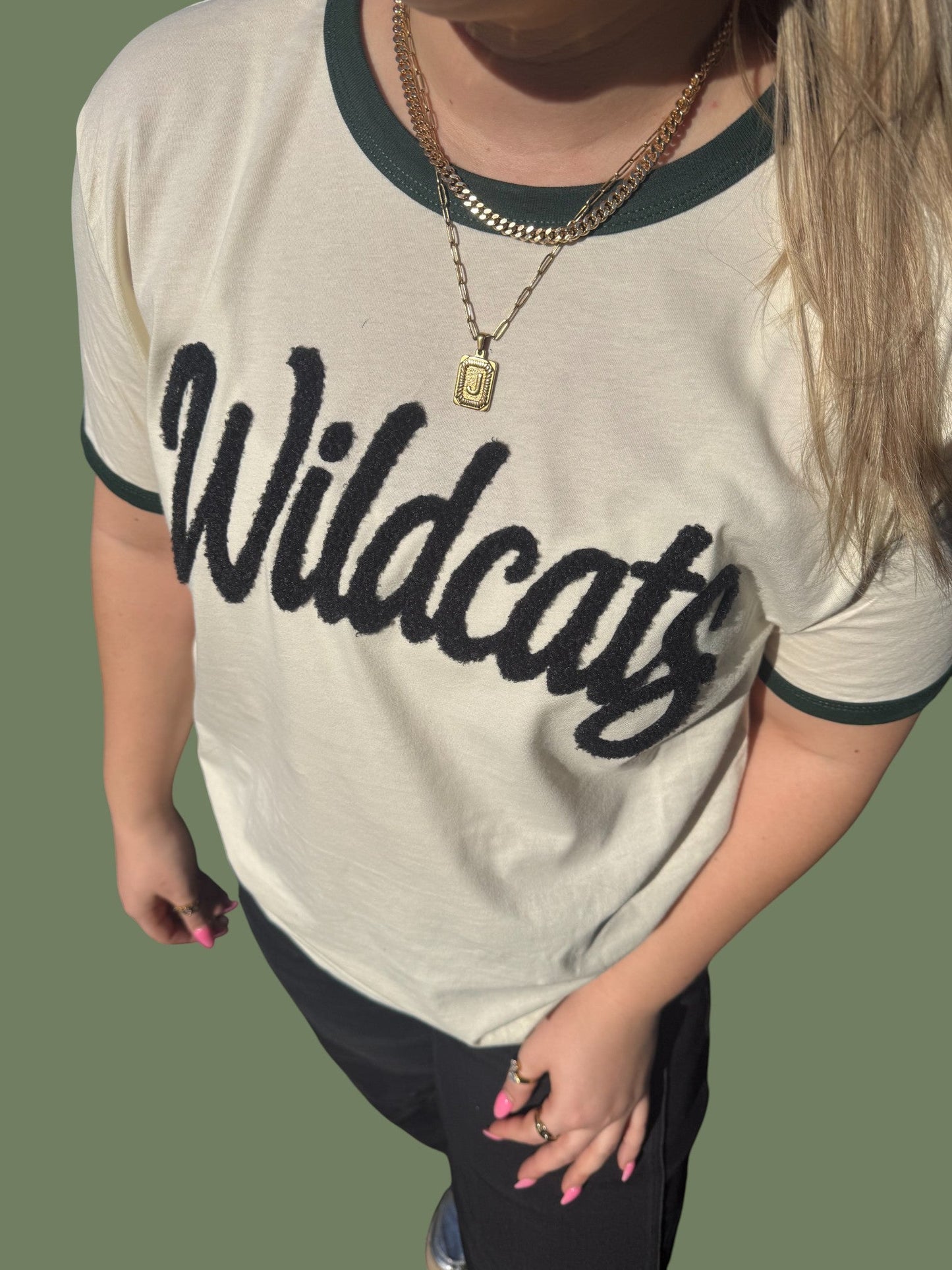 Fuzzy Cursive Wildcats T-Shirt