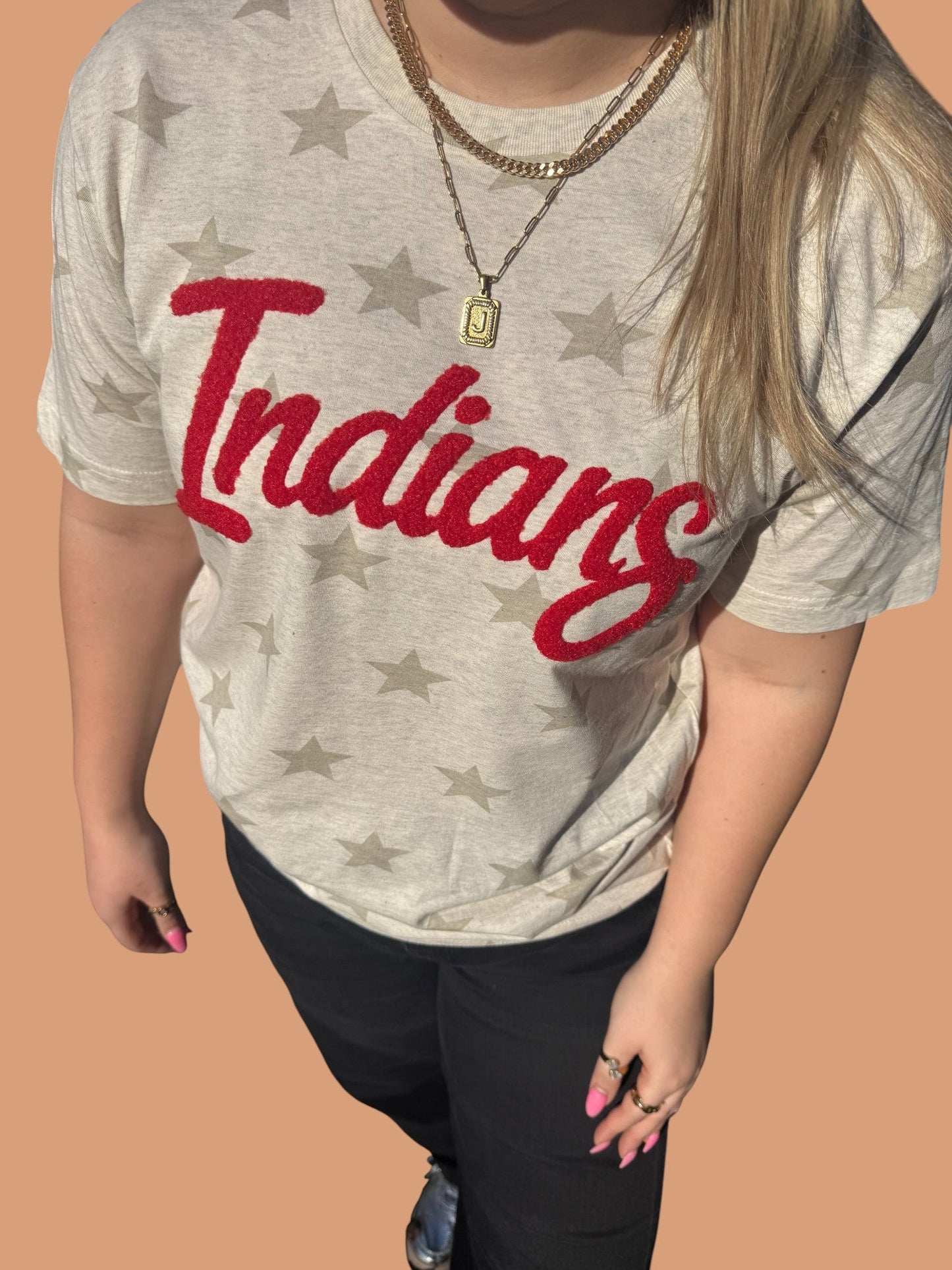 Fuzzy Cursive Red Indians T-Shirt