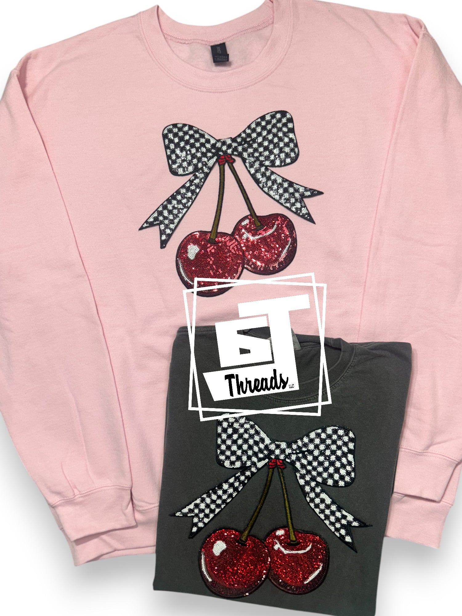 checkered bow cherries iron on patch completed items