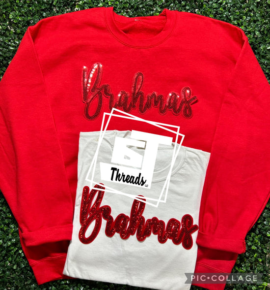 Red Cursive Sequin Brahmas