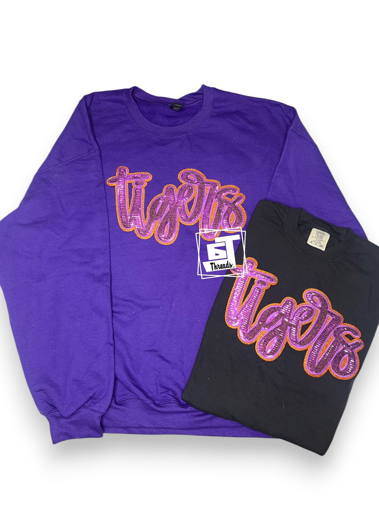 Purple & Orange Cursive Sequin Tigers