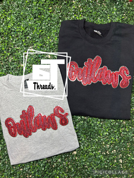 Red Cursive Sequin Outlaws