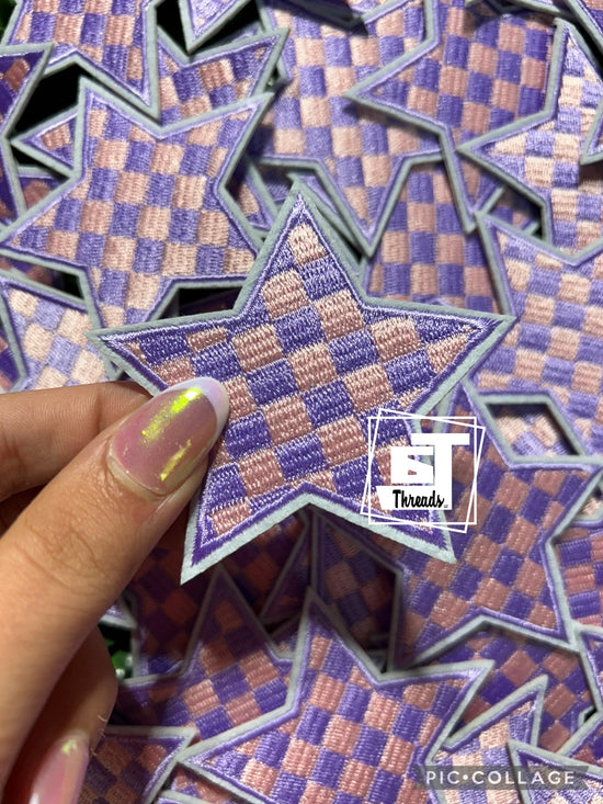 Pink and Purple Checkered Star....Cap Patches Only