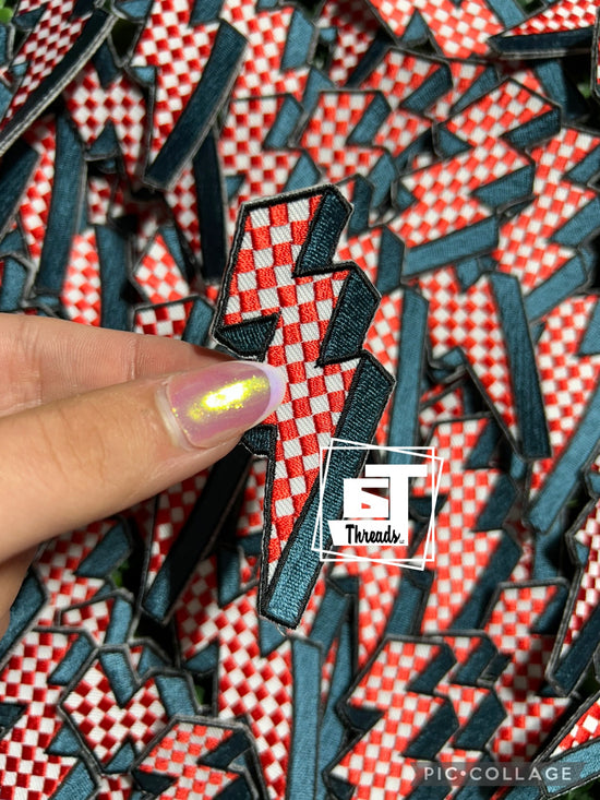 Red Checkered Lightning Bolt....Cap Patches Only