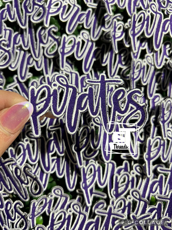 Purple Cursive PIrates....Cap Patches Only