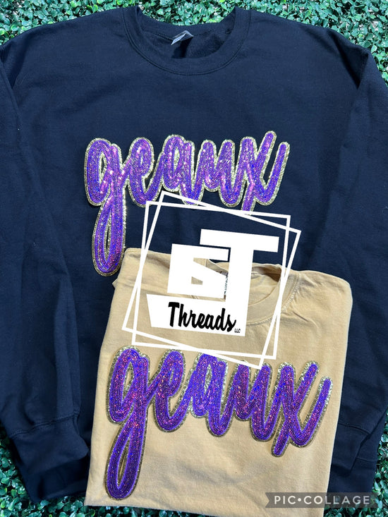 Purple Cursive Sequin Geaux