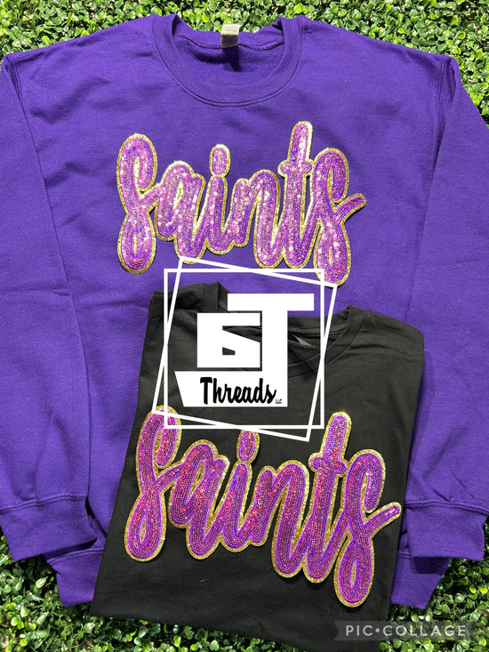 Purple Cursive Sequin Saints