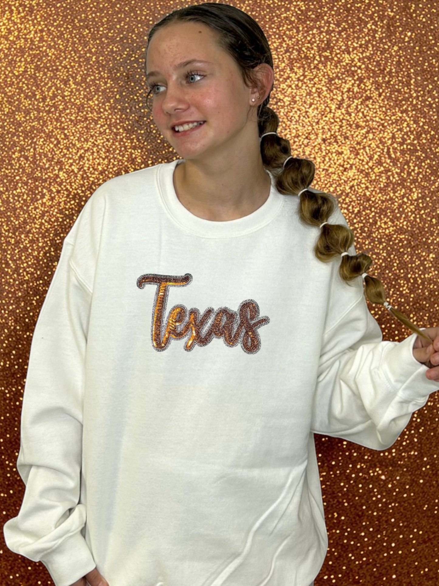Orange Cursive Sequin Texas Sweatshirt