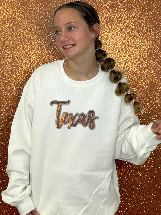 Orange Cursive Sequin Texas Sweatshirt