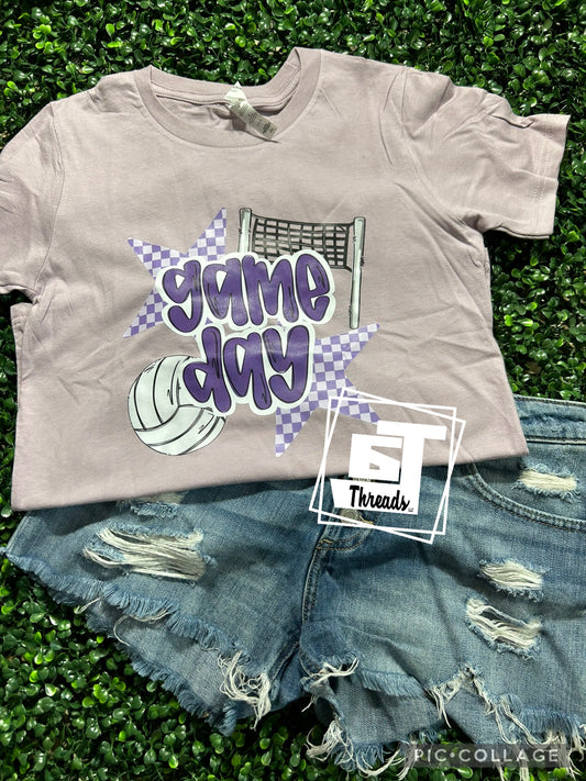purple checkered star volleyball game day wholesale completed shirts