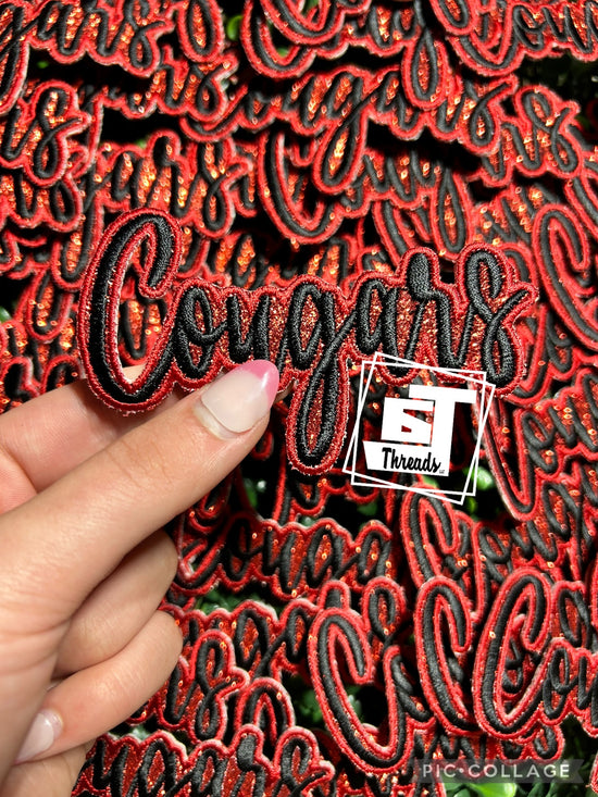 Red Cursive Cougars....Cap Patches Only