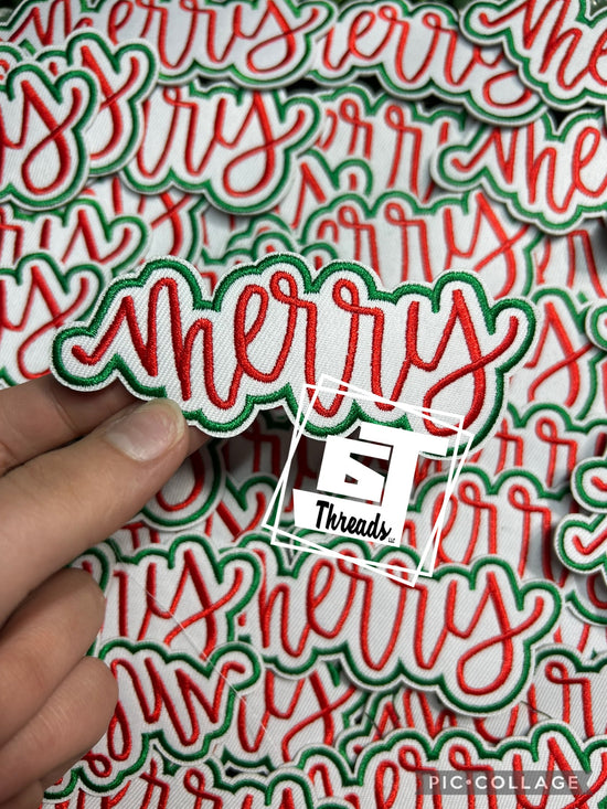 Cursive Merry....Cap Patches Only