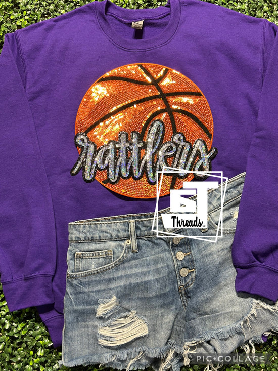 Cursive Sequin Rattlers with Basketball