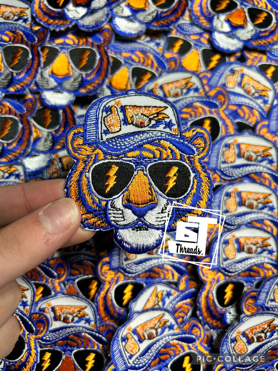 Blue and Orange Trucker Cap Tiger....Cap Patches