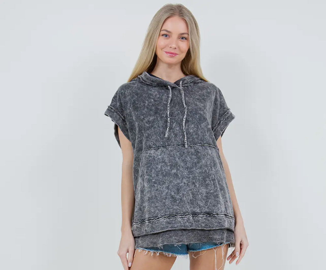 Acid wash black T-shirt hoodie
