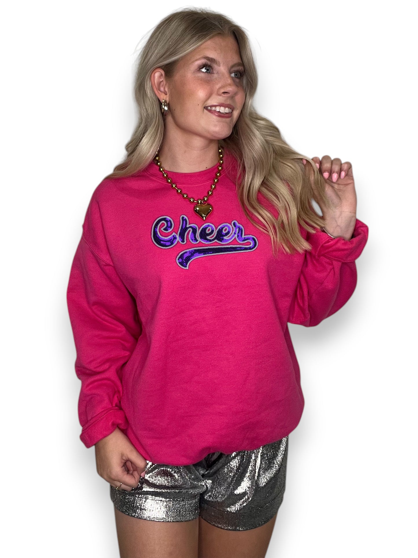 Purple & Pink Cursive Sequin Cheer