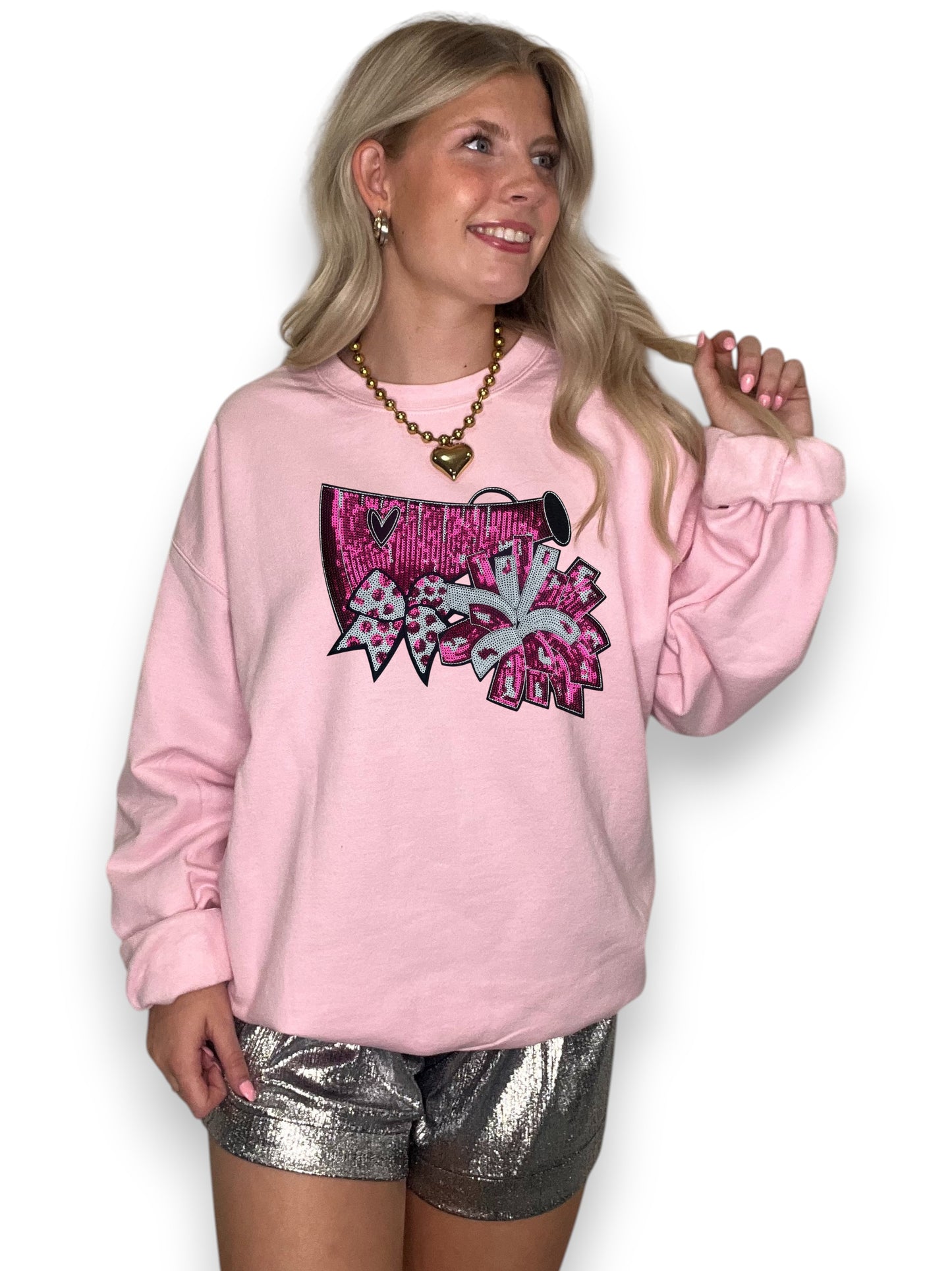 Sequin Cheer Megaphone with Pom Pom