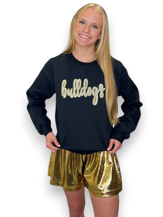 White and Gold Cursive Sequin Bulldogs