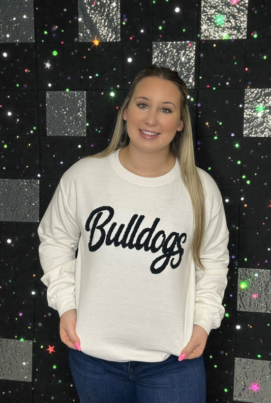 Fuzzy Cursive Bulldogs Sweatshirt