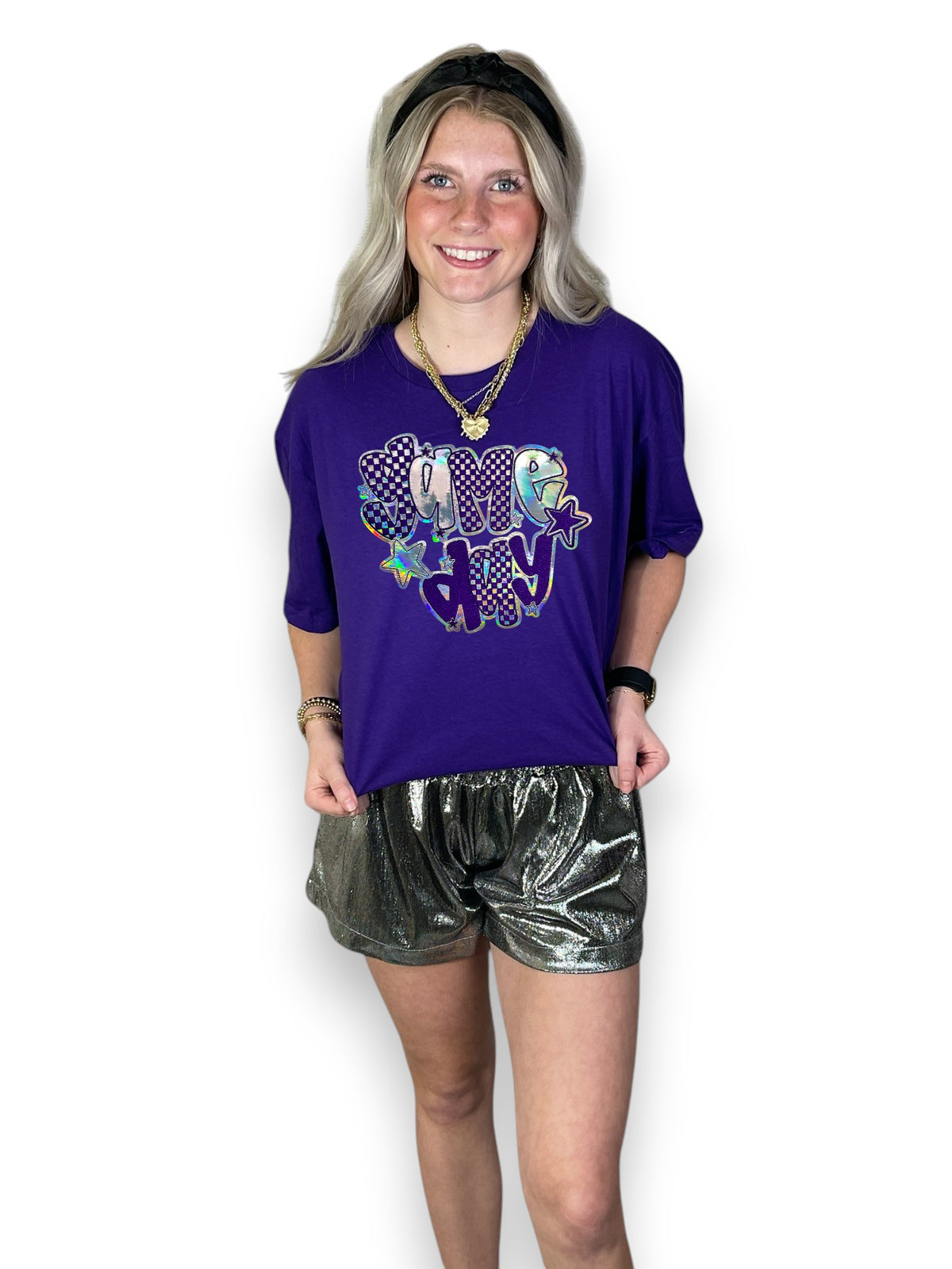 Purple Check Red Purple Metallic Checkered Game Day – 6J Threads LLC