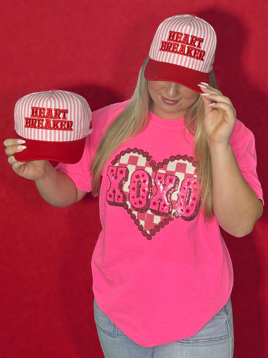 Pink Sequin Checkered Valentines XOXO Heart Sweatshirt
