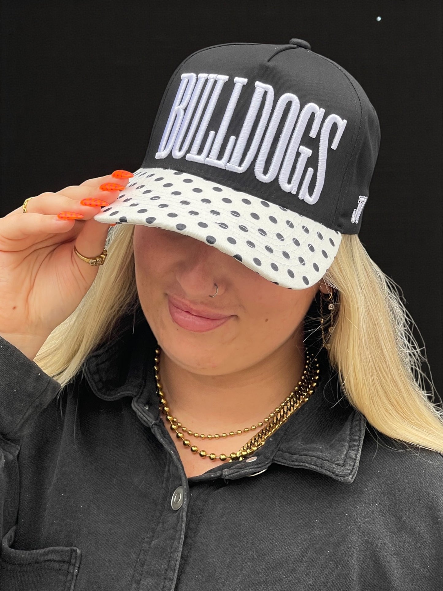 black and white polka dot bulldogs cap