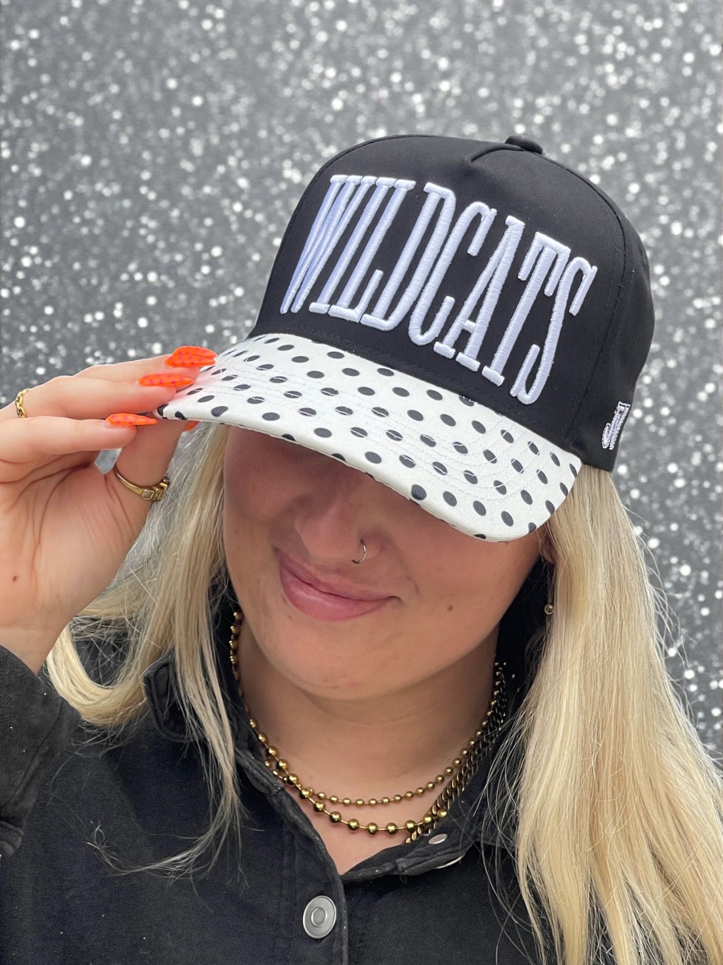 black and white polka dot wildcats cap