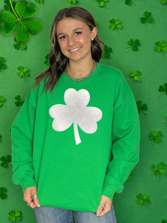 White Lace Glitter Clover Sweatshirt