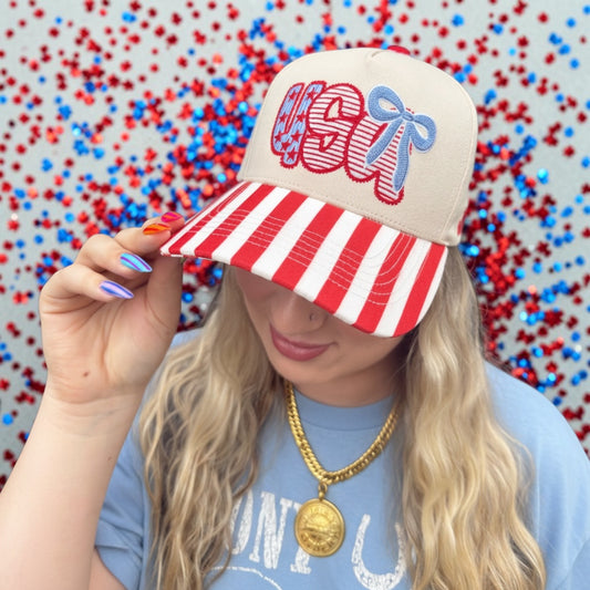 USA Bow Stripe Cap (Estimated Shipping Date 6/1)